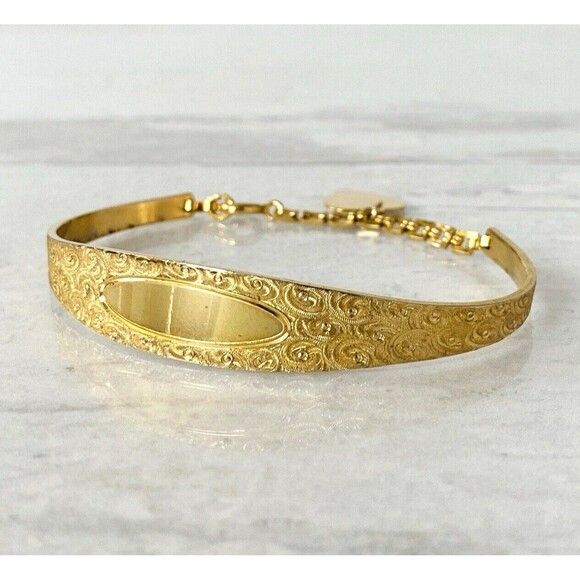 Engraved Signed Gold Filled Heart Charm ID Cuff Bracelet Jacoby Bender JB Mark - Picture 2 of 7